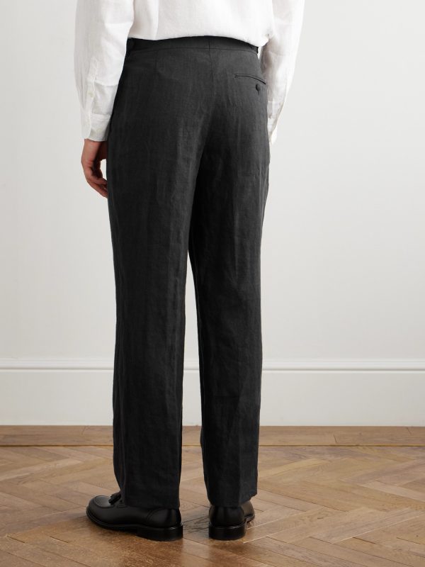 Steve Straight-Leg Pleated Linen Tuxedo Trousers - BK Steve Straight-Leg Pleated Linen Tuxedo Trousers - BK