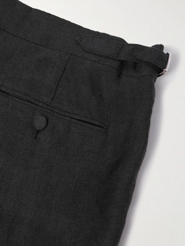 Steve Straight-Leg Pleated Linen Tuxedo Trousers - CU Steve Straight-Leg Pleated Linen Tuxedo Trousers - CU