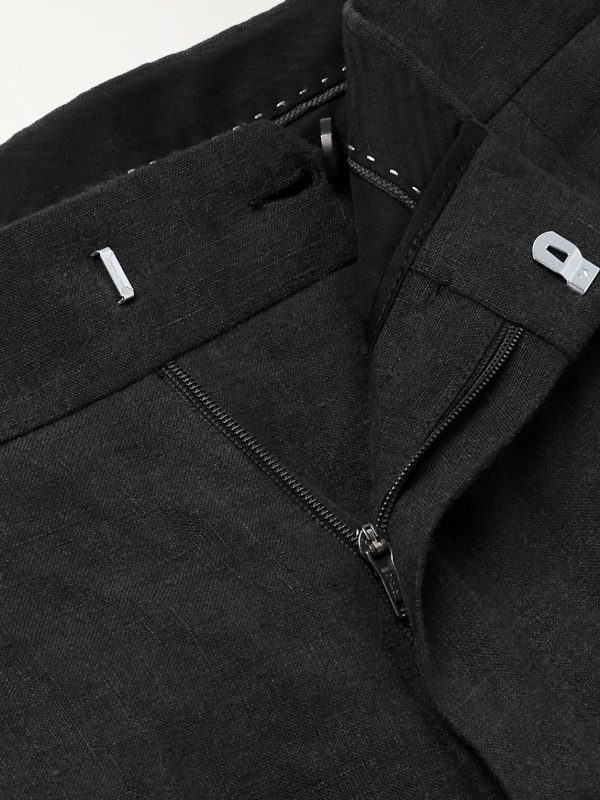 Steve Straight-Leg Pleated Linen Tuxedo Trousers - E1 Steve Straight-Leg Pleated Linen Tuxedo Trousers - E1
