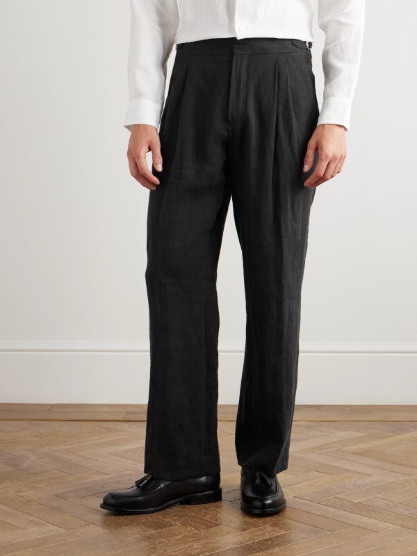 Steve Straight-Leg Pleated Linen Tuxedo Trousers - FR Steve Straight-Leg Pleated Linen Tuxedo Trousers - FR
