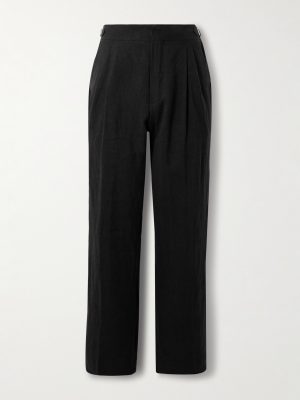 Steve Straight-Leg Pleated Linen Tuxedo Trousers