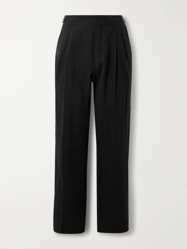 Steve Straight-Leg Pleated Linen Tuxedo Trousers Steve Straight-Leg Pleated Linen Tuxedo Trousers