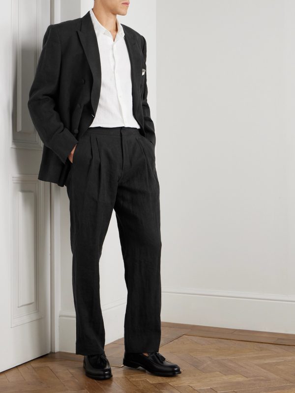 Steve Straight-Leg Pleated Linen Tuxedo Trousers - OU Steve Straight-Leg Pleated Linen Tuxedo Trousers - OU