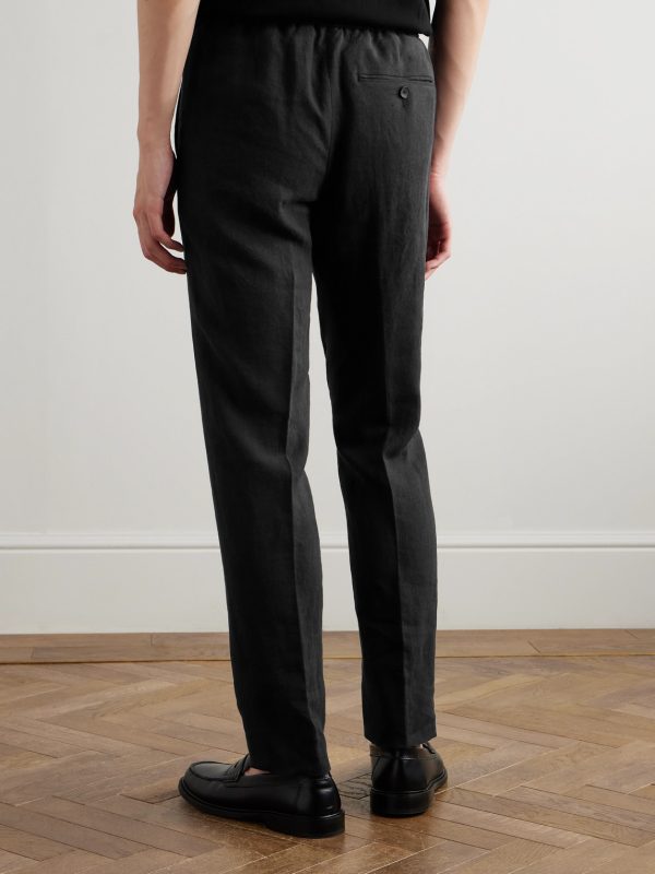 James Straight-Leg Linen Drawstring Trousers - BK James Straight-Leg Linen Drawstring Trousers - BK