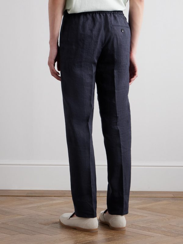 James Straight-Leg Linen Drawstring Trousers - BK James Straight-Leg Linen Drawstring Trousers - BK