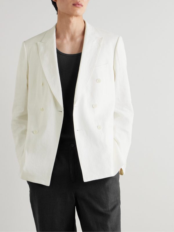 Double-Breasted Linen Tuxedo Jacket - FR