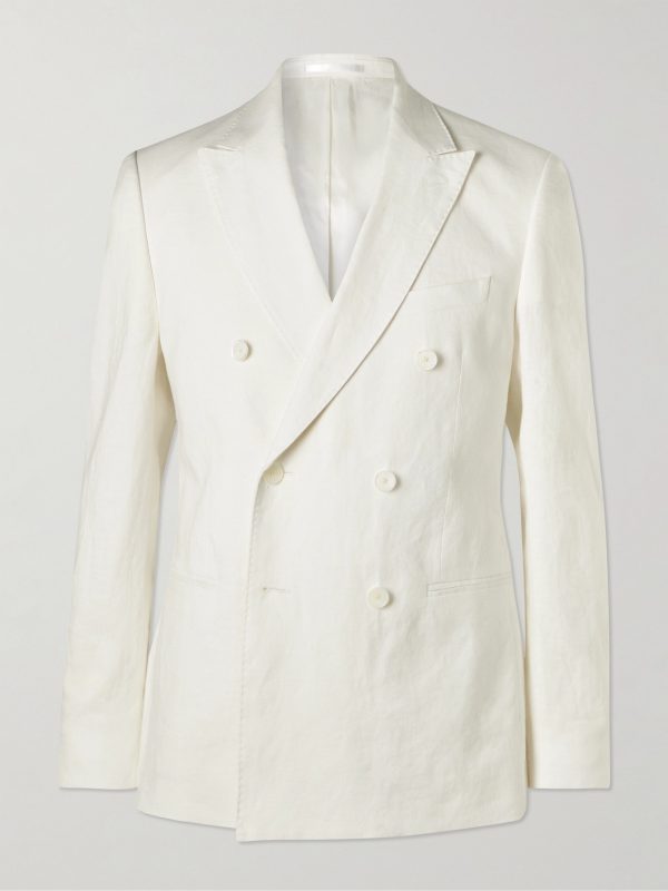 Double-Breasted Linen Tuxedo Jacket