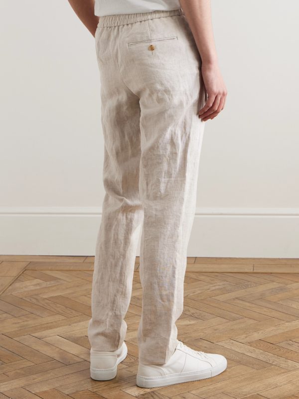 James Straight-Leg Linen Drawstring Trousers - BK James Straight-Leg Linen Drawstring Trousers - BK