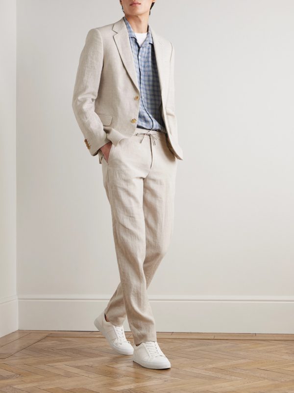 James Straight-Leg Linen Drawstring Trousers - OU James Straight-Leg Linen Drawstring Trousers - OU