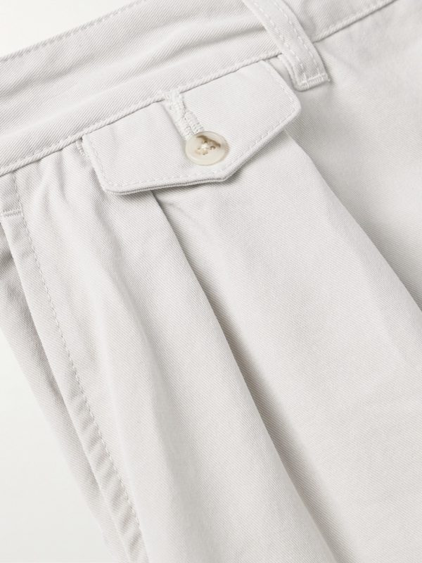 Wide-Leg Pleated Cotton-Twill Shorts - CU