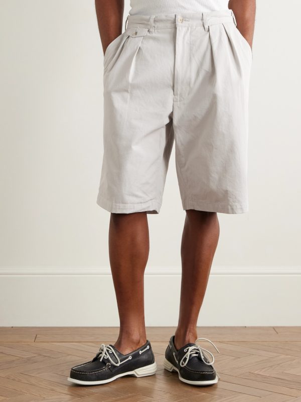 Wide-Leg Pleated Cotton-Twill Shorts - FR