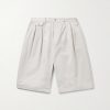 Wide-Leg Pleated Cotton-Twill Shorts