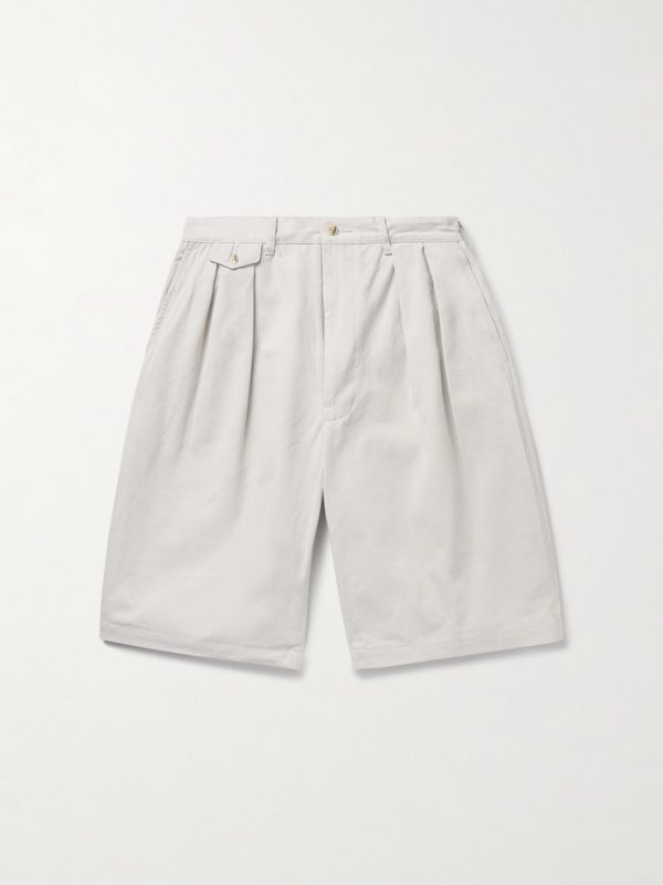 Wide-Leg Pleated Cotton-Twill Shorts