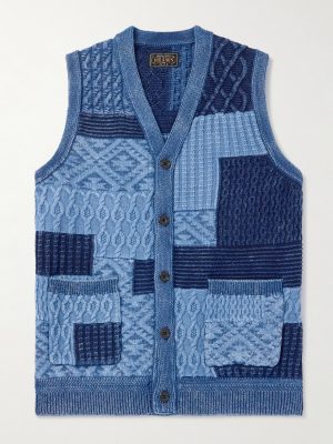 Patchwork Indigo-Dyed Cotton Sweater Vest Patchwork Indigo-Dyed Cotton Sweater Vest