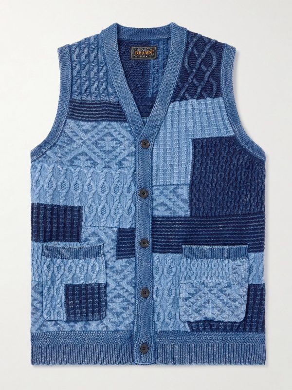 Patchwork Indigo-Dyed Cotton Sweater Vest Patchwork Indigo-Dyed Cotton Sweater Vest