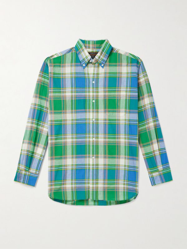 Button-Down Collar Checked Cotton-Madras Shirt