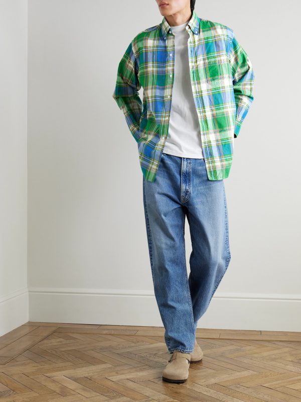 Button-Down Collar Checked Cotton-Madras Shirt - OU