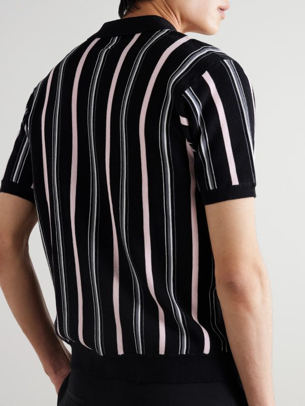 Striped Ramie-Blend Zip-Up Shirt - BK