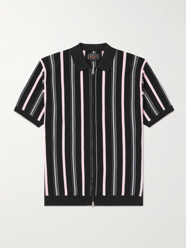 Striped Ramie-Blend Zip-Up Shirt