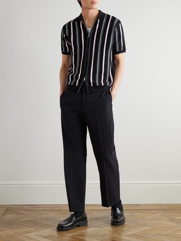 Striped Ramie-Blend Zip-Up Shirt - OU