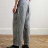 Straight-Leg Pleated Checked Linen and Cupro-Blend Trousers - BK Straight-Leg Pleated Checked Linen and Cupro-Blend Trousers - BK