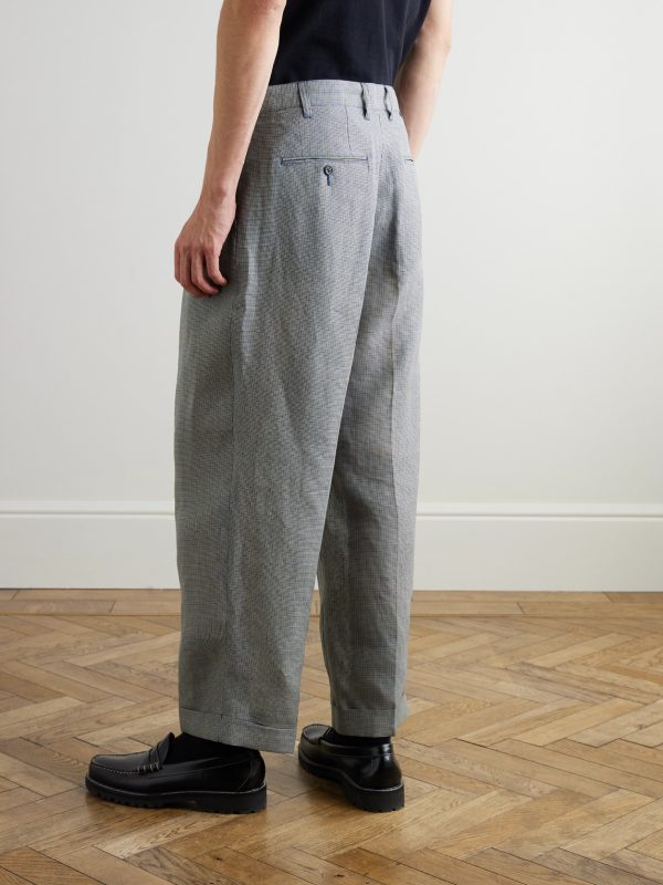 Straight-Leg Pleated Checked Linen and Cupro-Blend Trousers - BK Straight-Leg Pleated Checked Linen and Cupro-Blend Trousers - BK