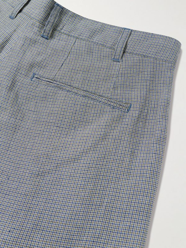 Straight-Leg Pleated Checked Linen and Cupro-Blend Trousers - CU Straight-Leg Pleated Checked Linen and Cupro-Blend Trousers - CU