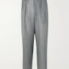Straight-Leg Pleated Checked Linen and Cupro-Blend Trousers Straight-Leg Pleated Checked Linen and Cupro-Blend Trousers