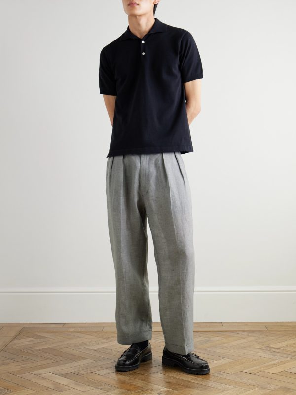 Straight-Leg Pleated Checked Linen and Cupro-Blend Trousers - OU Straight-Leg Pleated Checked Linen and Cupro-Blend Trousers - OU