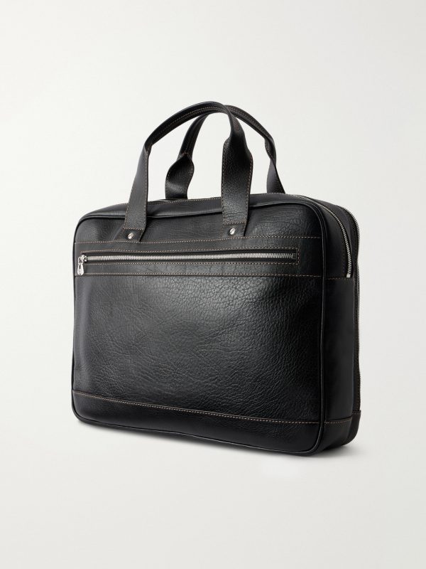 Textured-Leather Briefcase - BK