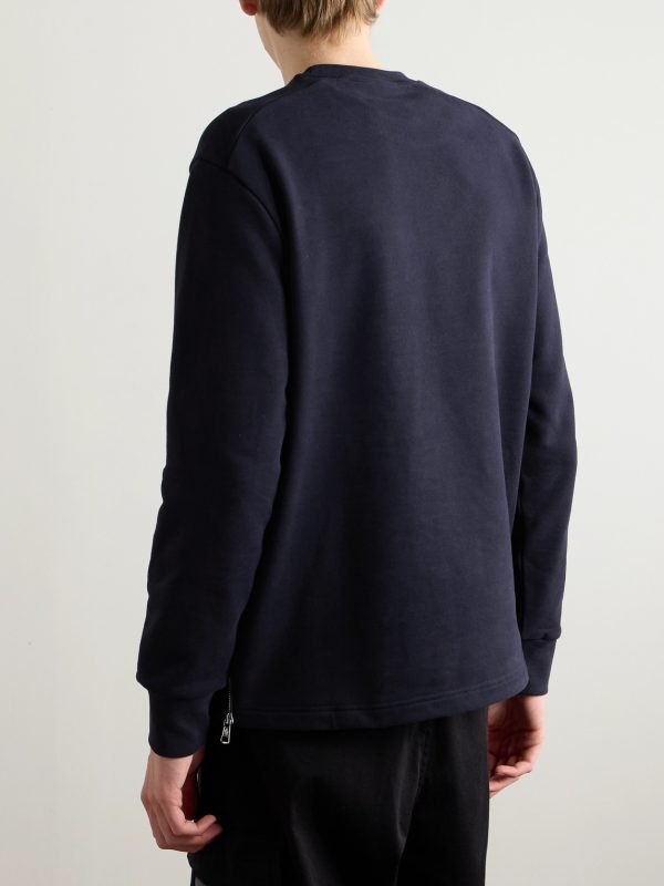 Zip-Detailed Logo-Appliquéd Twill-Trimmed Cotton-Jersey Sweatshirt - BK