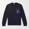 Zip-Detailed Logo-Appliquéd Twill-Trimmed Cotton-Jersey Sweatshirt