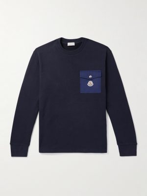 Zip-Detailed Logo-Appliquéd Twill-Trimmed Cotton-Jersey Sweatshirt