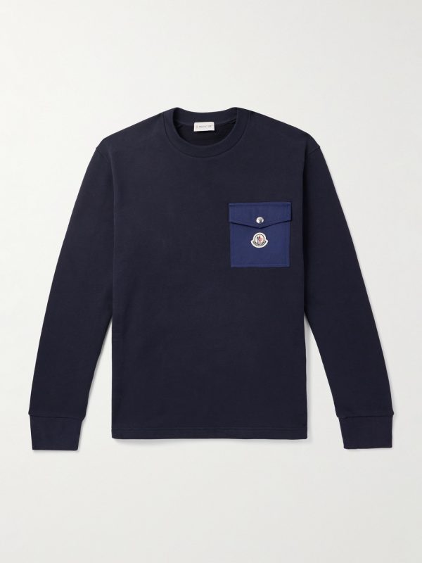 Zip-Detailed Logo-Appliquéd Twill-Trimmed Cotton-Jersey Sweatshirt