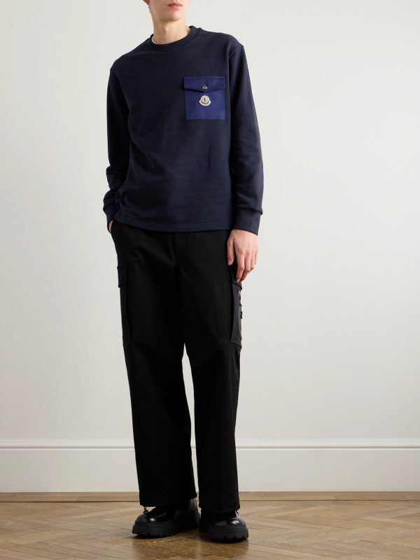 Zip-Detailed Logo-Appliquéd Twill-Trimmed Cotton-Jersey Sweatshirt - OU