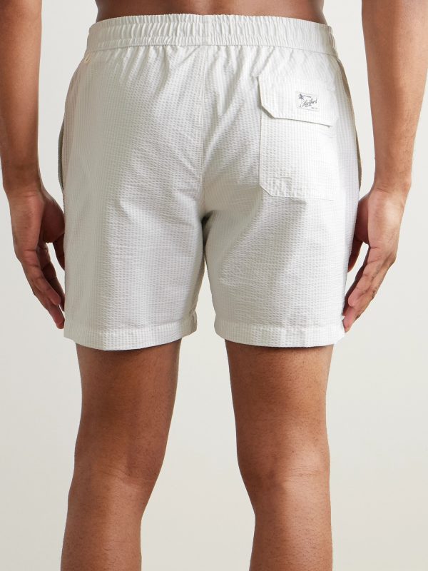 Straight-Leg Mid-Length Striped Seersucker Swim Shorts - BK Straight-Leg Mid-Length Striped Seersucker Swim Shorts - BK