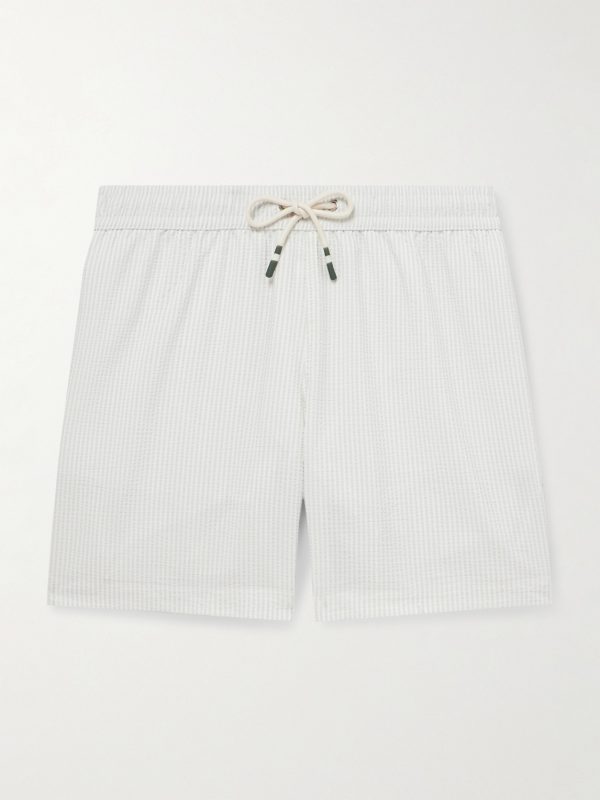 Straight-Leg Mid-Length Striped Seersucker Swim Shorts Straight-Leg Mid-Length Striped Seersucker Swim Shorts