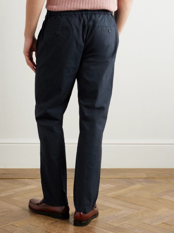 Tanker Straight-Leg Pleated Stretch-Cotton Drawstring Trousers - BK Tanker Straight-Leg Pleated Stretch-Cotton Drawstring Trousers - BK