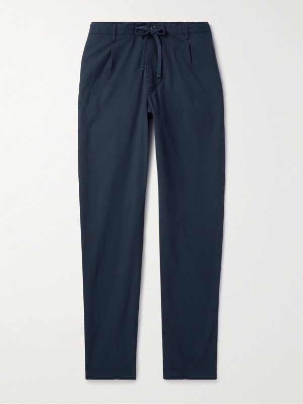 Tanker Straight-Leg Pleated Stretch-Cotton Drawstring Trousers Tanker Straight-Leg Pleated Stretch-Cotton Drawstring Trousers