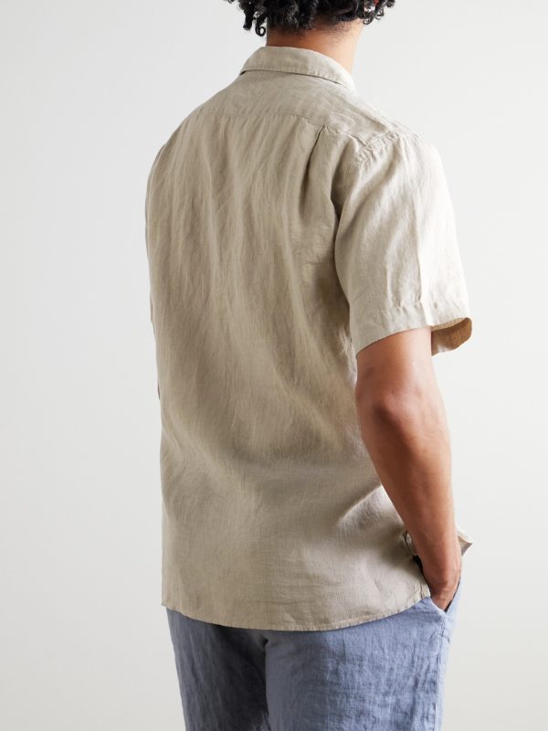 Palm Convertible-Collar Linen Shirt - BK Palm Convertible-Collar Linen Shirt - BK
