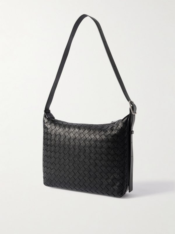 Small Traveler Intrecciato Full-Grain Leather Messenger Bag - BK Small Traveler Intrecciato Full-Grain Leather Messenger Bag - BK