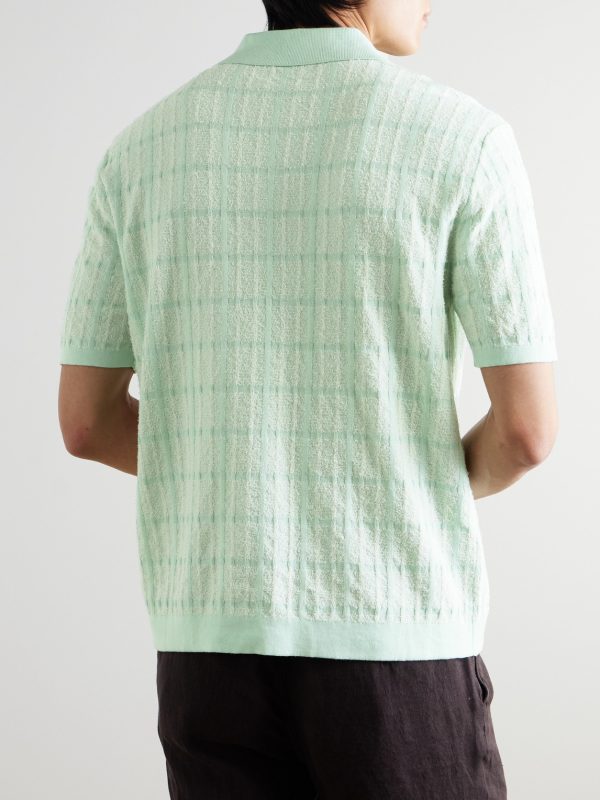Checked Organic Cotton-Blend Jacquard Polo Shirt - BK Checked Organic Cotton-Blend Jacquard Polo Shirt - BK