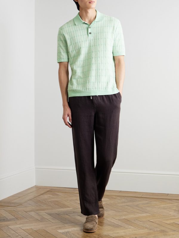 Checked Organic Cotton-Blend Jacquard Polo Shirt - OU Checked Organic Cotton-Blend Jacquard Polo Shirt - OU