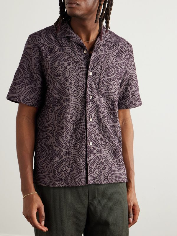 Gioia Convertible-Collar Embroidered Linen-Blend Shirt - FR Gioia Convertible-Collar Embroidered Linen-Blend Shirt - FR