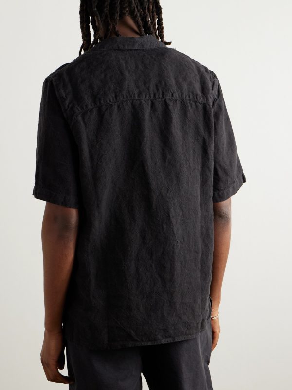 Convertible-Collar Linen Shirt - BK Convertible-Collar Linen Shirt - BK