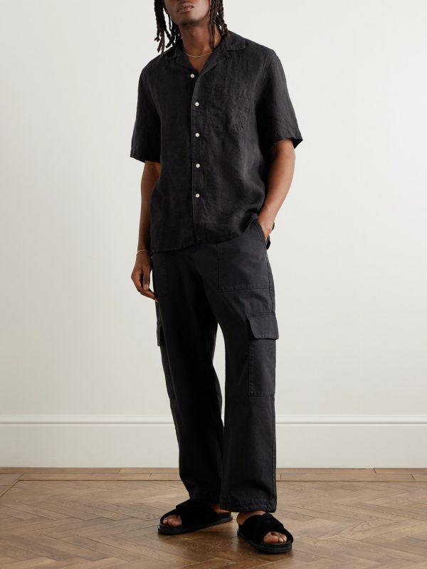 Convertible-Collar Linen Shirt - OU Convertible-Collar Linen Shirt - OU