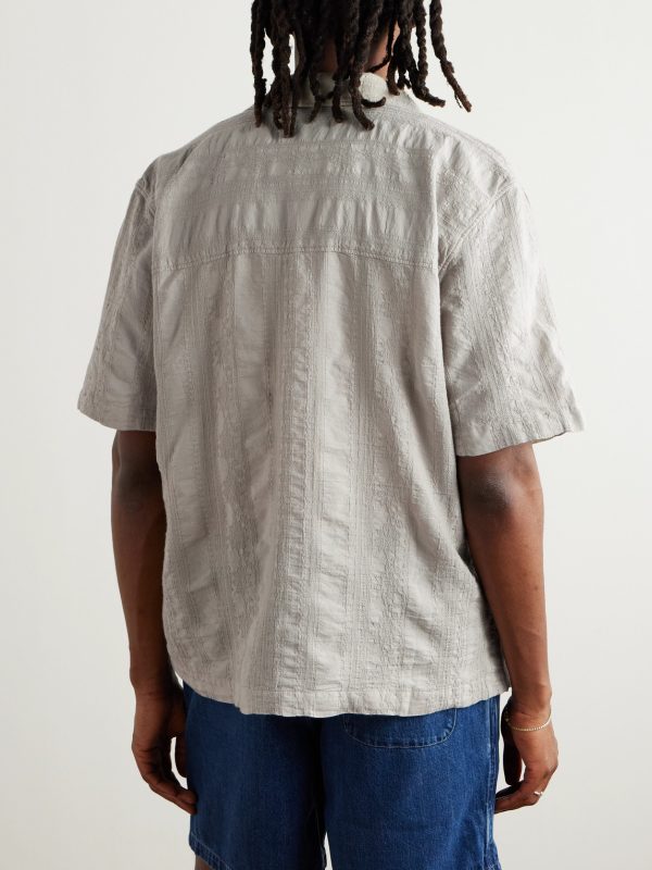 Camp-Collar Embroidered Cotton-Gauze Shirt - BK