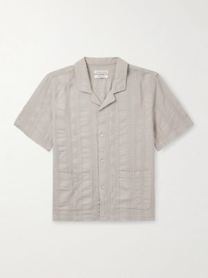 Camp-Collar Embroidered Cotton-Gauze Shirt