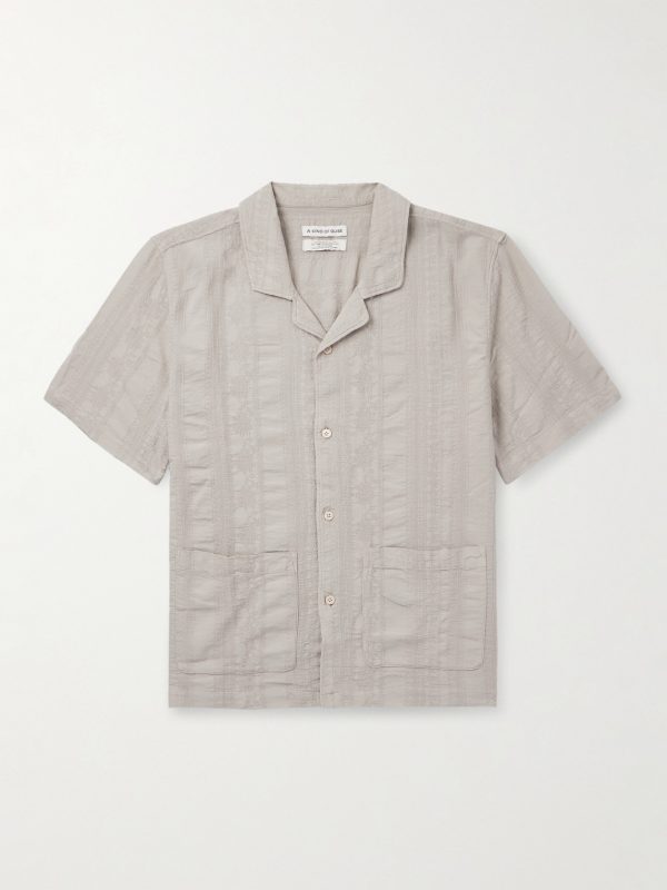 Camp-Collar Embroidered Cotton-Gauze Shirt