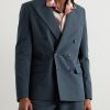 Double-Breasted Cotton and Linen-Blend Seersucker Blazer - FR Double-Breasted Cotton and Linen-Blend Seersucker Blazer - FR